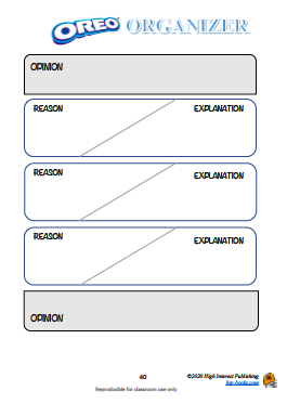 Opinion-Reason Graphic Organizer for Persuasive Text from High Interest Publishing